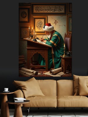 Karizma Tablo Masasında Yazı Yazan Osmanlı Alimi Dekoratif Kanvas - Mdf Ahşap Tablo
