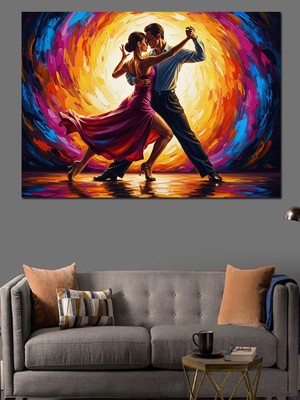 Karizma Tablo Renkli Işıklar Altında Dans Eden Çift Dekoratif Kanvas - Mdf Ahşap Tablo