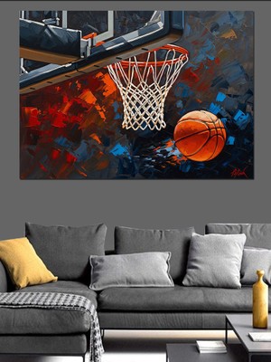 Karizma Tablo Basketbol Potasına Giden Turuncu Top Dekoratif Kanvas - Mdf Ahşap Tablo