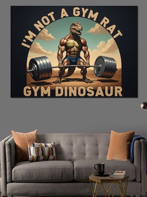 Karizma Tablo Halter Kaldıran Kaslı Dinozor Karakteri Dekoratif Kanvas - Mdf Ahşap Tablo