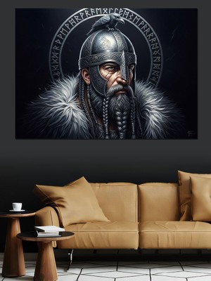 Karizma Tablo Zırhlı ve Miğferli Kuzeyli Savaşçı Dekoratif Kanvas - Mdf Ahşap Tablo
