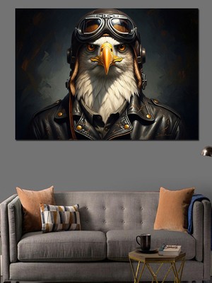 Karizma Tablo Pilot Gözlüklü ve Kasklı Kartal Dekoratif Kanvas - Mdf Ahşap Tablo