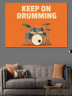 Karizma Tablo Turuncu Zemin Üzerinde Bateri Seti Dekoratif Kanvas - Mdf Ahşap Tablo