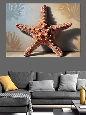 Karizma Tablo Kum Üzerinde Büyük Deniz Yıldızı Dekoratif Kanvas - Mdf Ahşap Tablo
