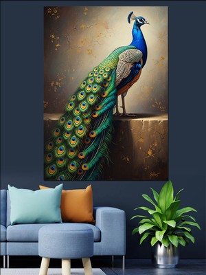 Karizma Tablo Bir Dal Üzerinde Görkemli Tavus Kuşu Dekoratif Kanvas - Mdf Ahşap Tablo