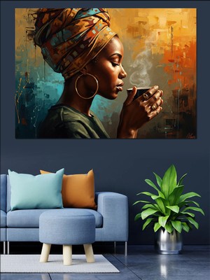 Karizma Tablo Kahvesini Içen Geleneksel Afrikalı Kadın Dekoratif Kanvas - Mdf Ahşap Tablo