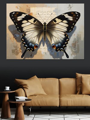 Karizma Tablo Harita Üzerinde Sanatsal Kelebek Çizimi Dekoratif Kanvas - Mdf Ahşap Tablo