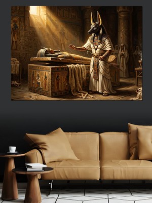Karizma Tablo Antik Mısır Tanrısı Anubis Ritüeli Dekoratif Kanvas - Mdf Ahşap Tablo