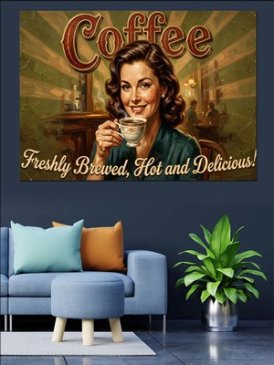 Karizma Tablo Kahve Taze ve Lezzetlidir Yazısı Dekoratif Kanvas - Mdf Ahşap Tablo