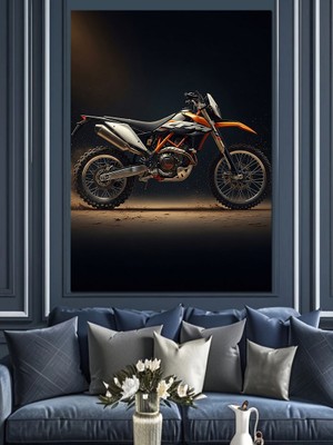 Karizma Tablo Siyah Arka Planda Spor Motosiklet Dekoratif Kanvas - Mdf Ahşap Tablo