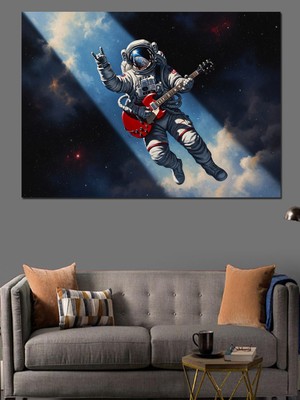 Karizma Tablo Uzay Boşluğunda Gitar Çalan Astronot Dekoratif Kanvas - Mdf Ahşap Tablo