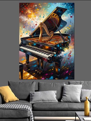 Karizma Tablo Renkli Klasik Piyano ve Notalar Dekoratif Kanvas - Mdf Ahşap Tablo
