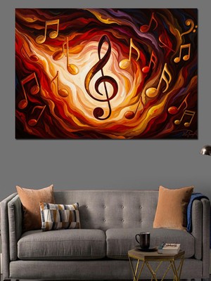 Karizma Tablo Alevler Içinde Sol Anahtarı Sembolü Dekoratif Kanvas - Mdf Ahşap Tablo