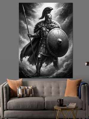 Karizma Tablo Savaş Meydanında Kalkanlı Antik Asker Dekoratif Kanvas - Mdf Ahşap Tablo