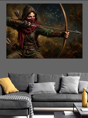 Karizma Tablo Okçu Kadın Savaşçı ve Kuzgun Dekoratif Kanvas - Mdf Ahşap Tablo