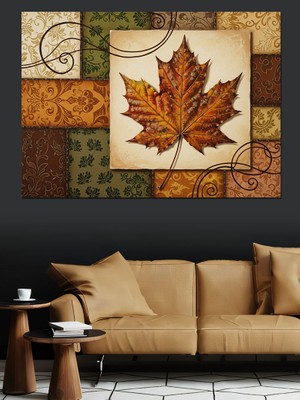 Karizma Tablo Eskitme Zemin Üzerinde Akçaağaç Yaprağı Dekoratif Kanvas - Mdf Ahşap Tablo