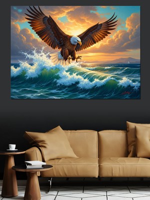 Karizma Tablo Denizden Yükselen Heybetli Kartal Dekoratif Kanvas - Mdf Ahşap Tablo