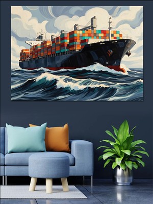 Karizma Tablo Açık Denizde Giden Dev Konteyner Gemisi Dekoratif Kanvas - Mdf Ahşap Tablo