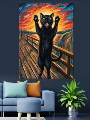 Karizma Tablo Bağıran Kara Kedi Tablosu Dekoratif Kanvas - Mdf Ahşap Tablo