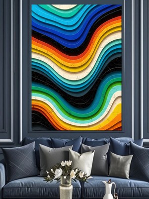 Karizma Tablo Çok Renkli Soyut Dalga Çizgileri Dekoratif Kanvas - Mdf Ahşap Tablo