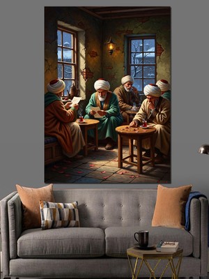 Karizma Tablo Şark Köşesinde Sohbet Eden Alimler Dekoratif Kanvas - Mdf Ahşap Tablo