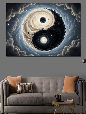 Karizma Tablo Gökyüzünde Dev Yin Yang Sembolü Dekoratif Kanvas - Mdf Ahşap Tablo