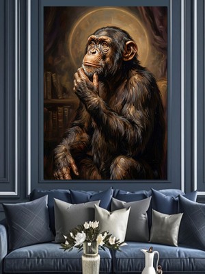 Karizma Tablo Düşünceli Filozof Şempanze Portre Çalışması Dekoratif Kanvas - Mdf Ahşap Tablo