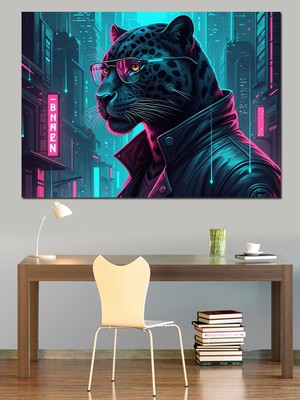 Karizma Tablo Modern Şehirde Siber Kaplan Portresi Dekoratif Kanvas - Mdf Ahşap Tablo