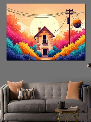 Karizma Tablo Bulutlar ve Gökkuşağı Üzerinde Ev Dekoratif Kanvas - Mdf Ahşap Tablo