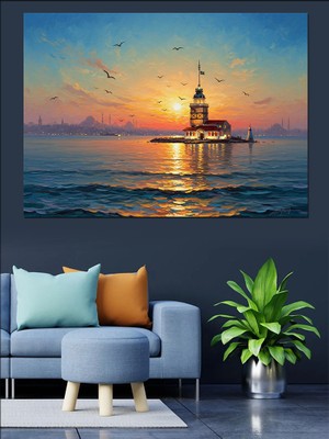 Karizma Tablo Gün Batımında Tarihi Kız Kulesi Dekoratif Kanvas - Mdf Ahşap Tablo