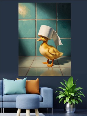 Karizma Tablo Kafasında Havlu Olan Ördek Yavrusu Dekoratif Kanvas - Mdf Ahşap Tablo