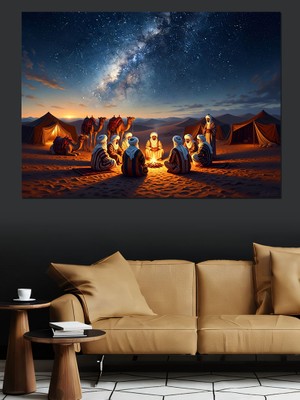 Karizma Tablo Çölde Ateş Başında Toplanan Bedeviler Dekoratif Kanvas - Mdf Ahşap Tablo
