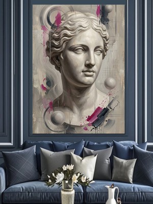 Karizma Tablo Antik Kadın Başı Heykel Portresi Dekoratif Kanvas - Mdf Ahşap Tablo