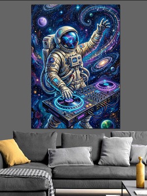 Karizma Tablo Uzayda Dj Performansı Yapan Astronot Dekoratif Kanvas - Mdf Ahşap Tablo