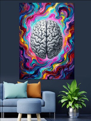 Karizma Tablo Renkli Bulutlar Içinde Parlayan Beyin Dekoratif Kanvas - Mdf Ahşap Tablo