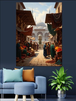 Karizma Tablo Tarihi Şehir Çarşısı ve Insanlar Dekoratif Kanvas - Mdf Ahşap Tablo