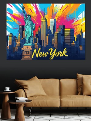 Karizma Tablo Renkli New York Özgürlük Heykeli Dekoratif Kanvas - Mdf Ahşap Tablo
