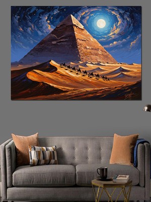 Karizma Tablo Yıldızlı Gece Altında Gize Piramitleri Dekoratif Kanvas - Mdf Ahşap Tablo