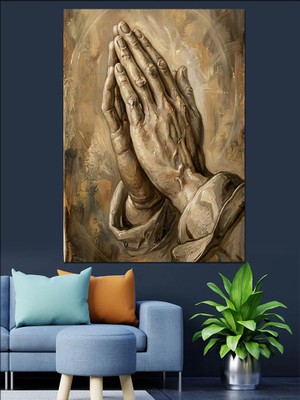 Karizma Tablo Dua Eden Eller Klasik Çizim Dekoratif Kanvas - Mdf Ahşap Tablo