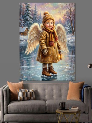Karizma Tablo Karda Melek Kanatlı Küçük Kız Dekoratif Kanvas - Mdf Ahşap Tablo