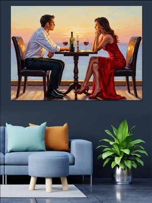 Karizma Tablo Akşam Yemeğinde Romantik Aşık Çift Dekoratif Kanvas - Mdf Ahşap Tablo