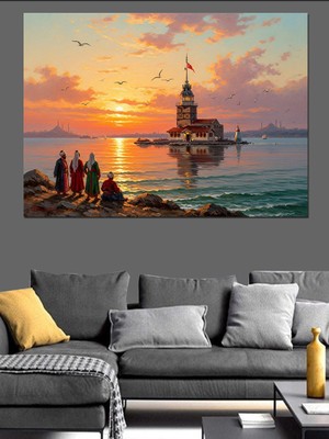 Karizma Tablo Gün Doğumunda Ikonik Kız Kulesi Dekoratif Kanvas - Mdf Ahşap Tablo