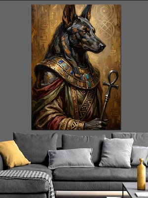 Karizma Tablo Antik Mısır Tanrısı Anubis Portresi Dekoratif Kanvas - Mdf Ahşap Tablo