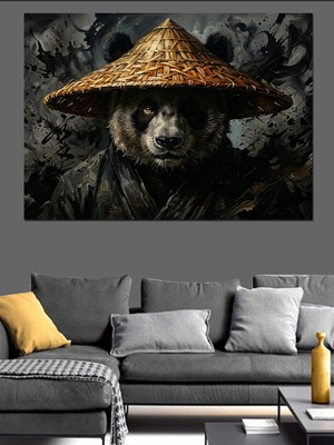 Karizma Tablo Uzak Doğu Tarzı Savaşçı Panda Dekoratif Kanvas - Mdf Ahşap Tablo