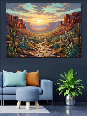 Karizma Tablo Gün Batımında Dağlar Arasındaki Yol Dekoratif Kanvas - Mdf Ahşap Tablo