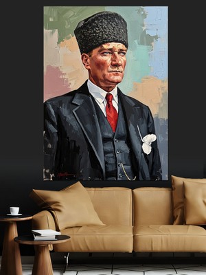 Karizma Tablo Takım Elbiseli Karizmatik Atatürk Portresi Dekoratif Kanvas - Mdf Ahşap Tablo