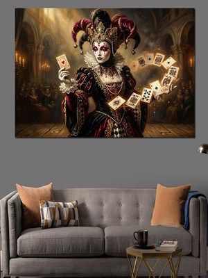 Karizma Tablo Kartlarla Fal Bakan Maskeli Joker Dekoratif Kanvas - Mdf Ahşap Tablo