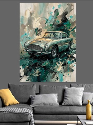 Karizma Tablo Boya Sıçramalı Klasik Araba Illüstrasyonu Dekoratif Kanvas - Mdf Ahşap Tablo