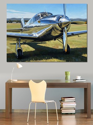 Karizma Tablo Pistte Duran Parlak Gümüş Uçak Dekoratif Kanvas - Mdf Ahşap Tablo