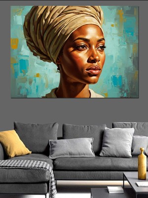 Karizma Tablo Türbanlı ve Modern Afrika Kadını Dekoratif Kanvas - Mdf Ahşap Tablo